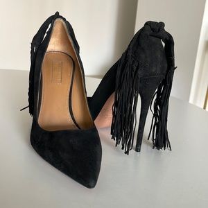 Black fringe aquazura shoes